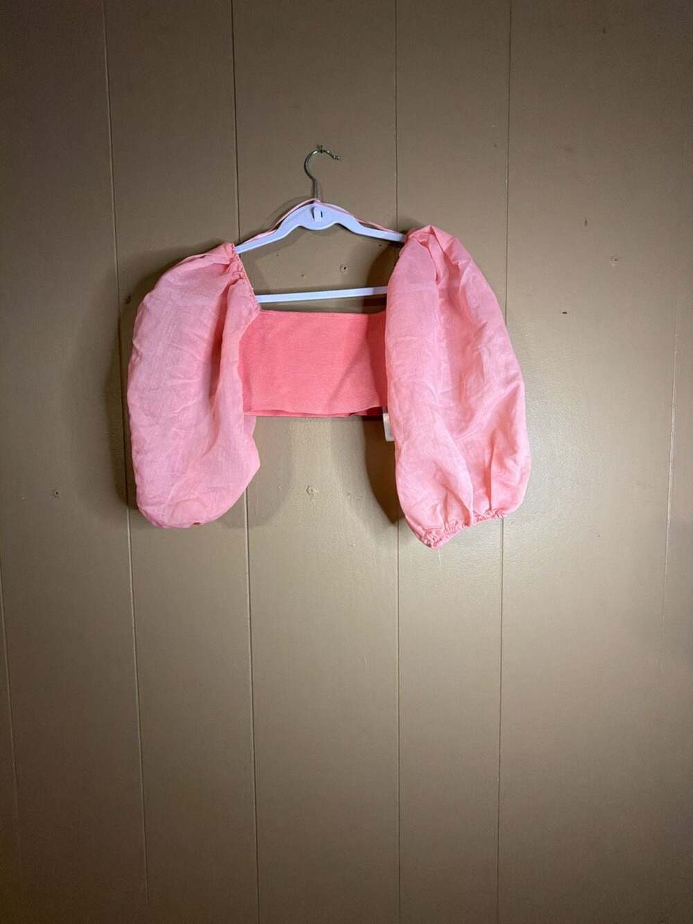 Zara Pink Knit Organza Balloon Sleeve Crop Top